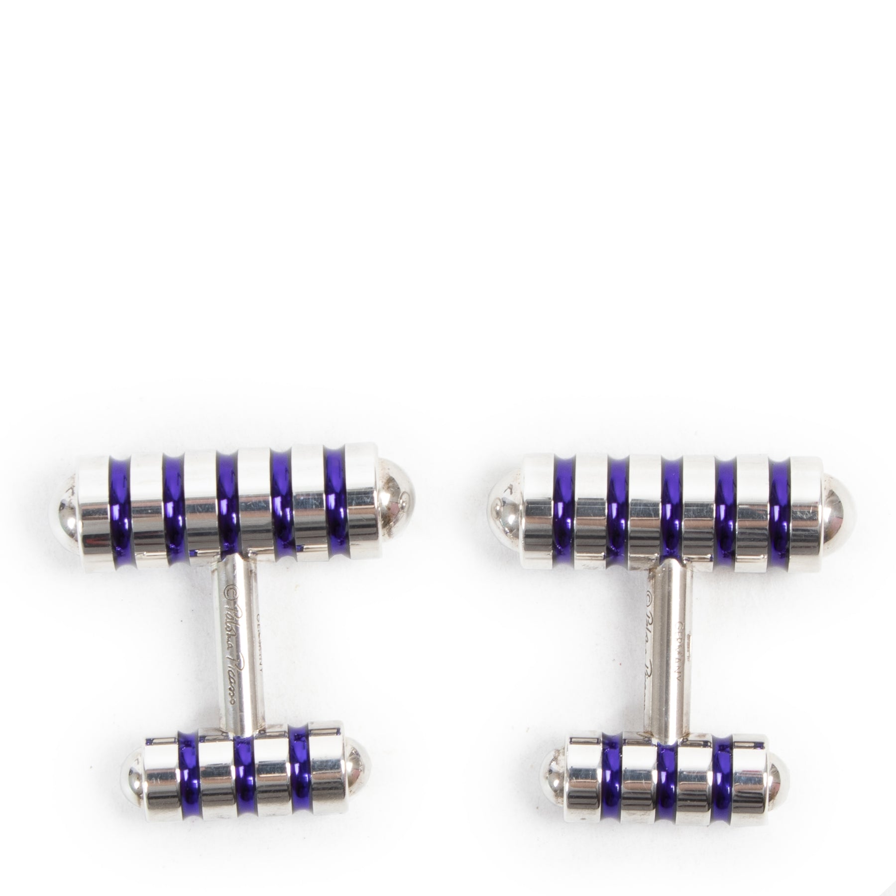 Authentic secondhand Tiffany & Co Paloma Picasso Groove Cufflinks Blue Enamel designer accessories bags fashion luxury vintage webshop safe secure online shopping