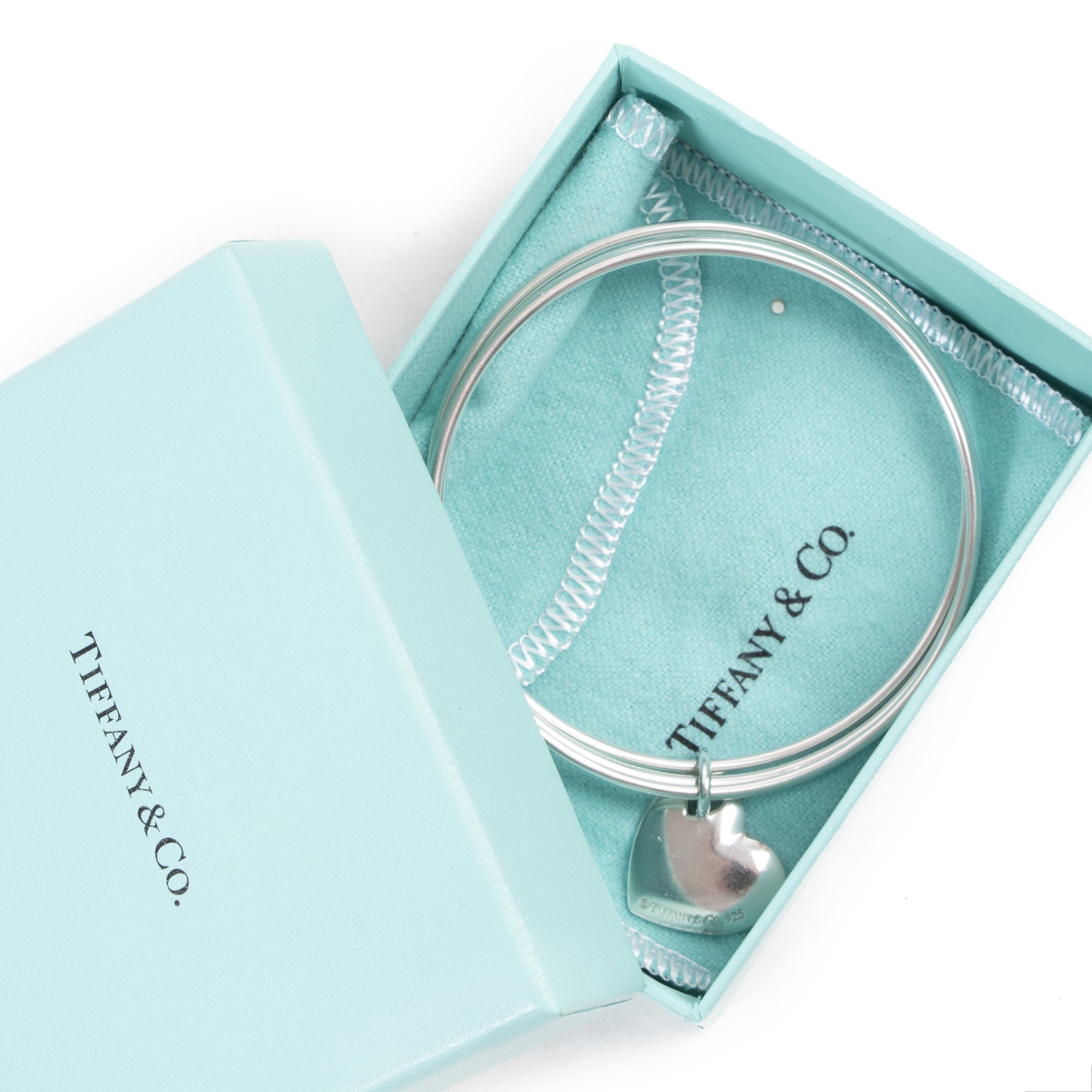 Authentic secondhand Tiffany & Co Silver Bracelet With Dangling Heart designer accessories fashion luxury vintage webshop safe secure online shopping