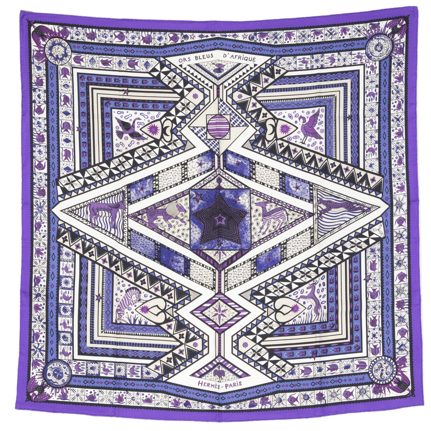 Authentieke Tweedehands Hermès Carré Silk 'Ors Bleus D'Afrique' juiste prijs veilig online shoppen luxe merken webshop winkelen Antwerpen België mode fashion
