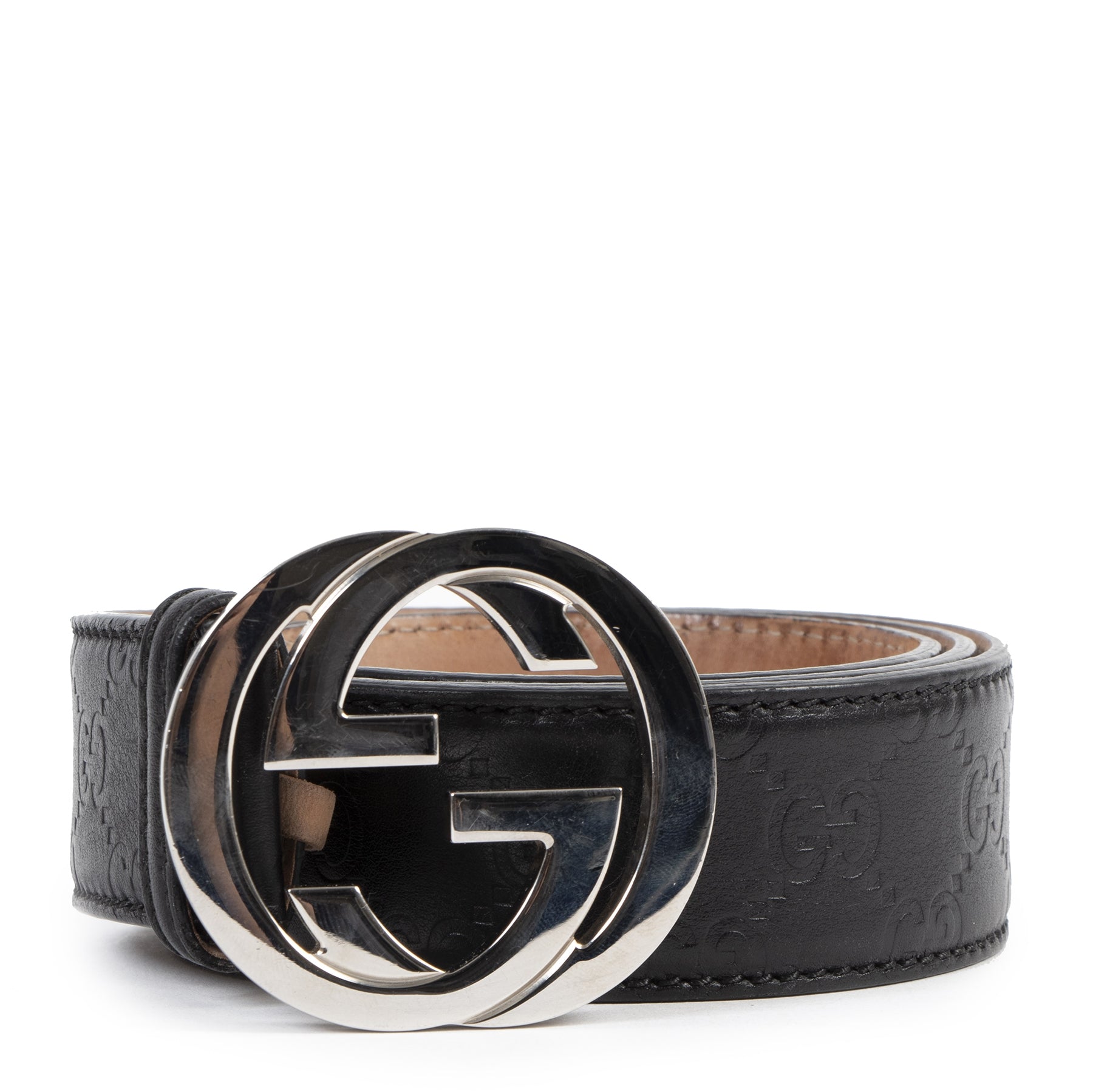 Gucci Black Monogram Belt - size 90