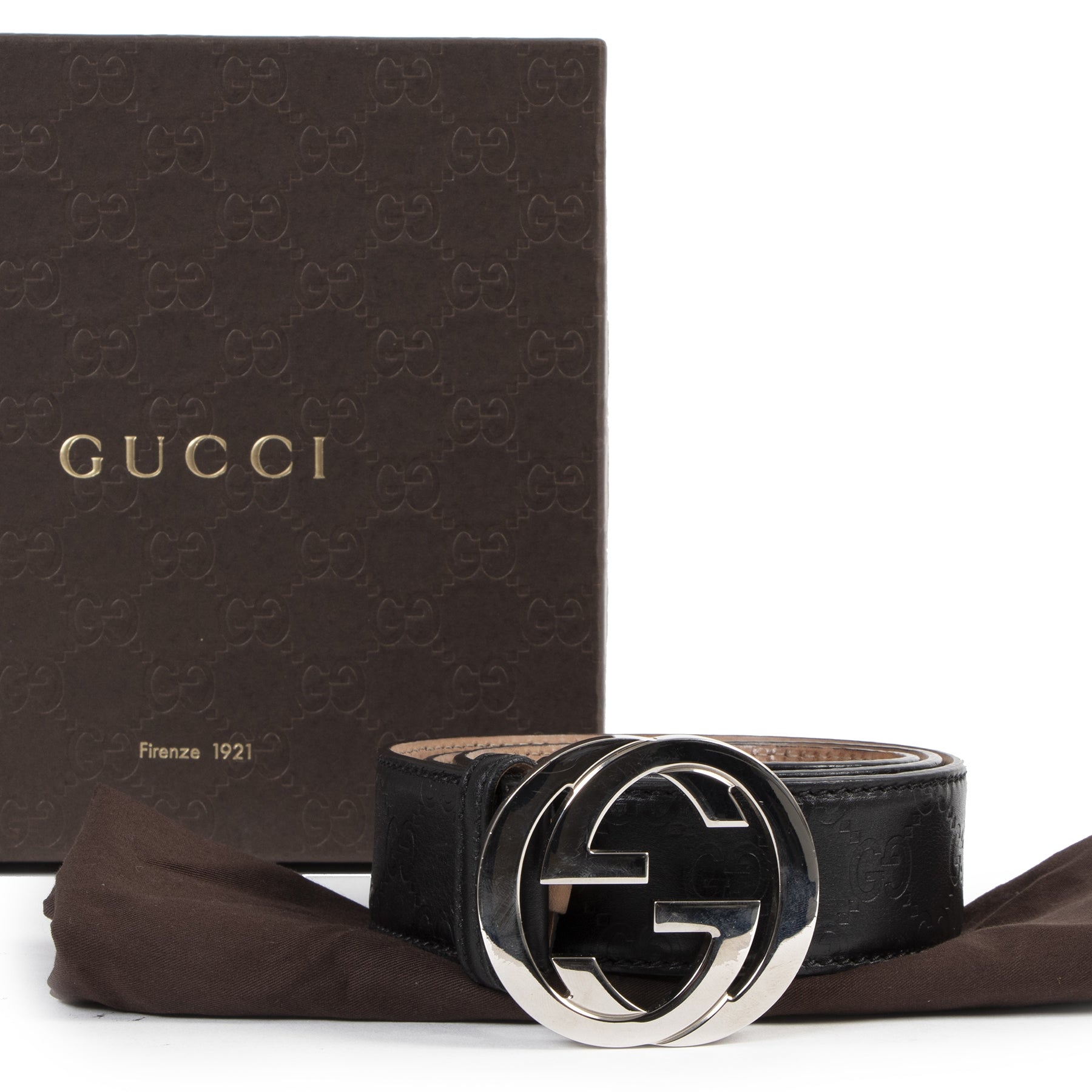 Gucci Black Monogram Belt - size 90