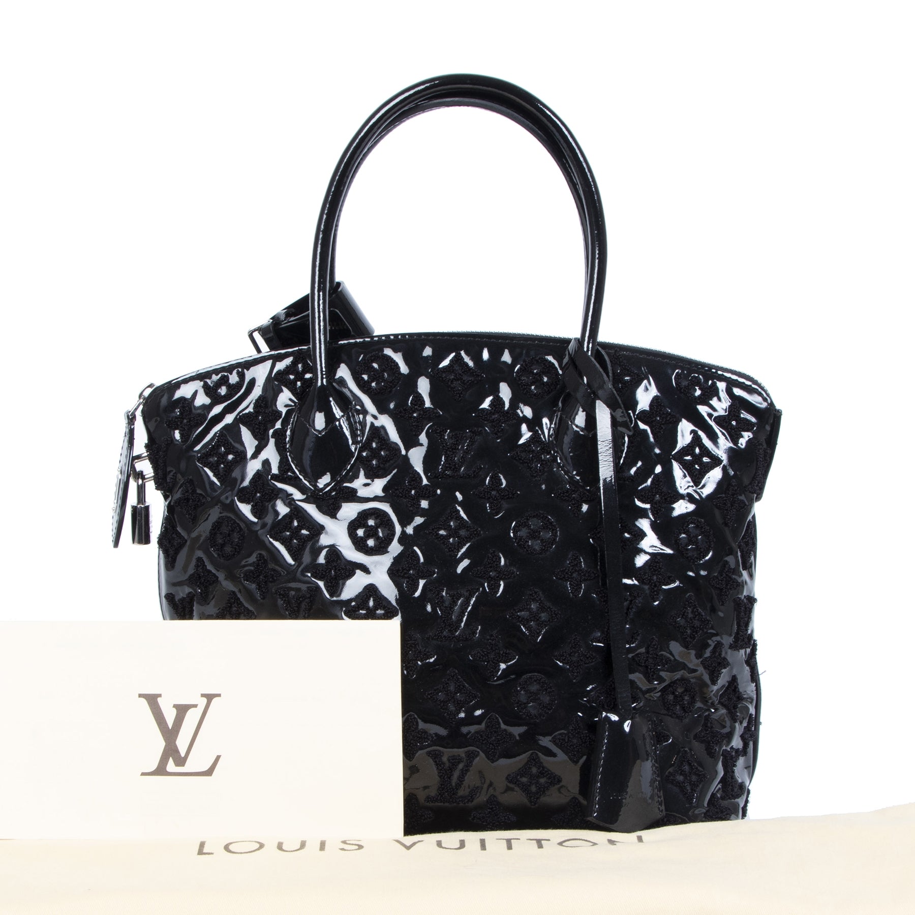 Authentieke tweedehands vintage Louis Vuitton Black Patent Leather Fascination Lock It Bag koop online webshop LabelLOV