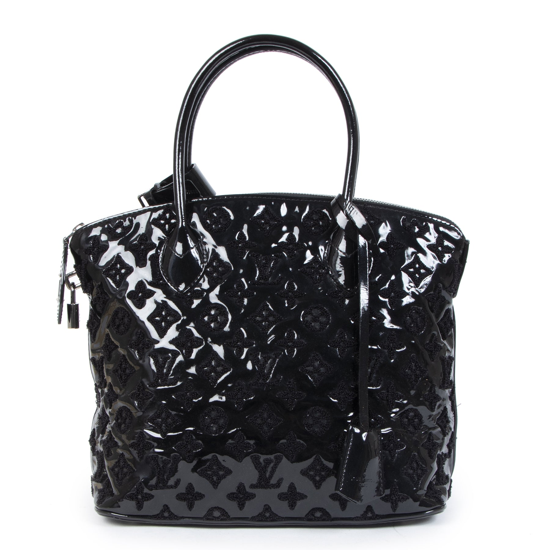 Authentieke tweedehands vintage Louis Vuitton Black Patent Leather Fascination Lock It Bag koop online webshop LabelLOV
