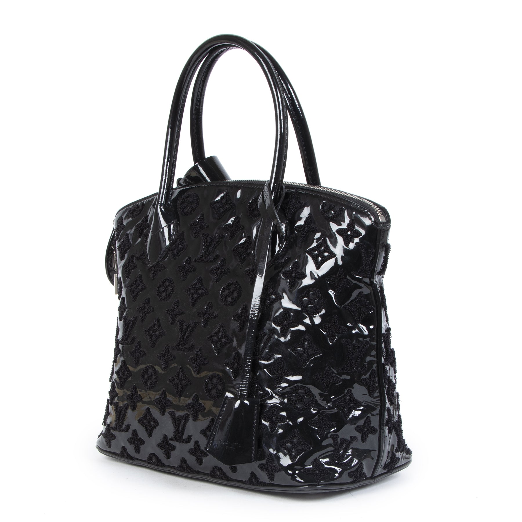 Authentic second-hand vintage Louis Vuitton Black Patent Leather Fascination Lock It Bag buy online webshop LabelLOV