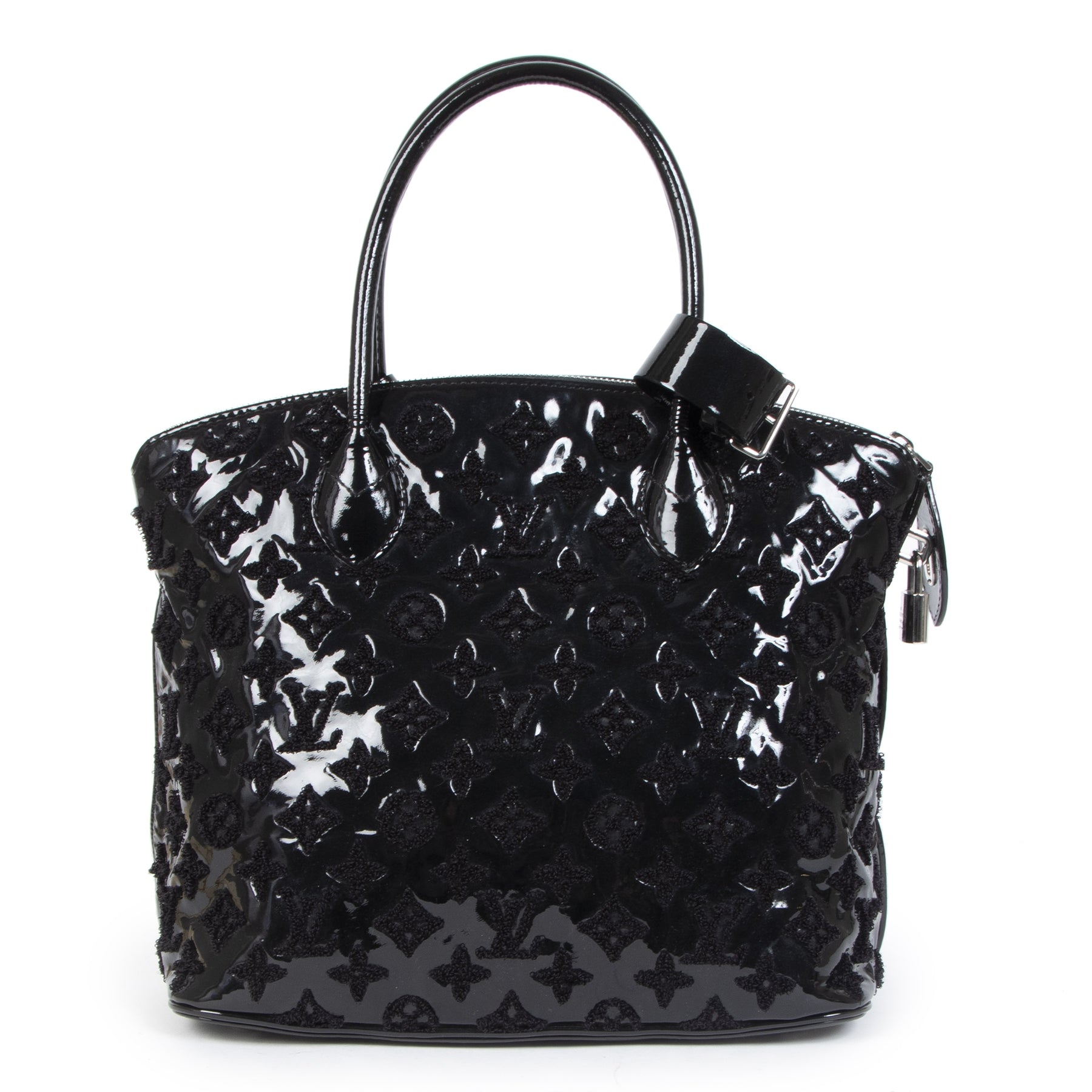 Authentique seconde-main vintage Louis Vuitton Black Patent Leather Fascination Lock It Bag achète en ligne webshop LabelLOV