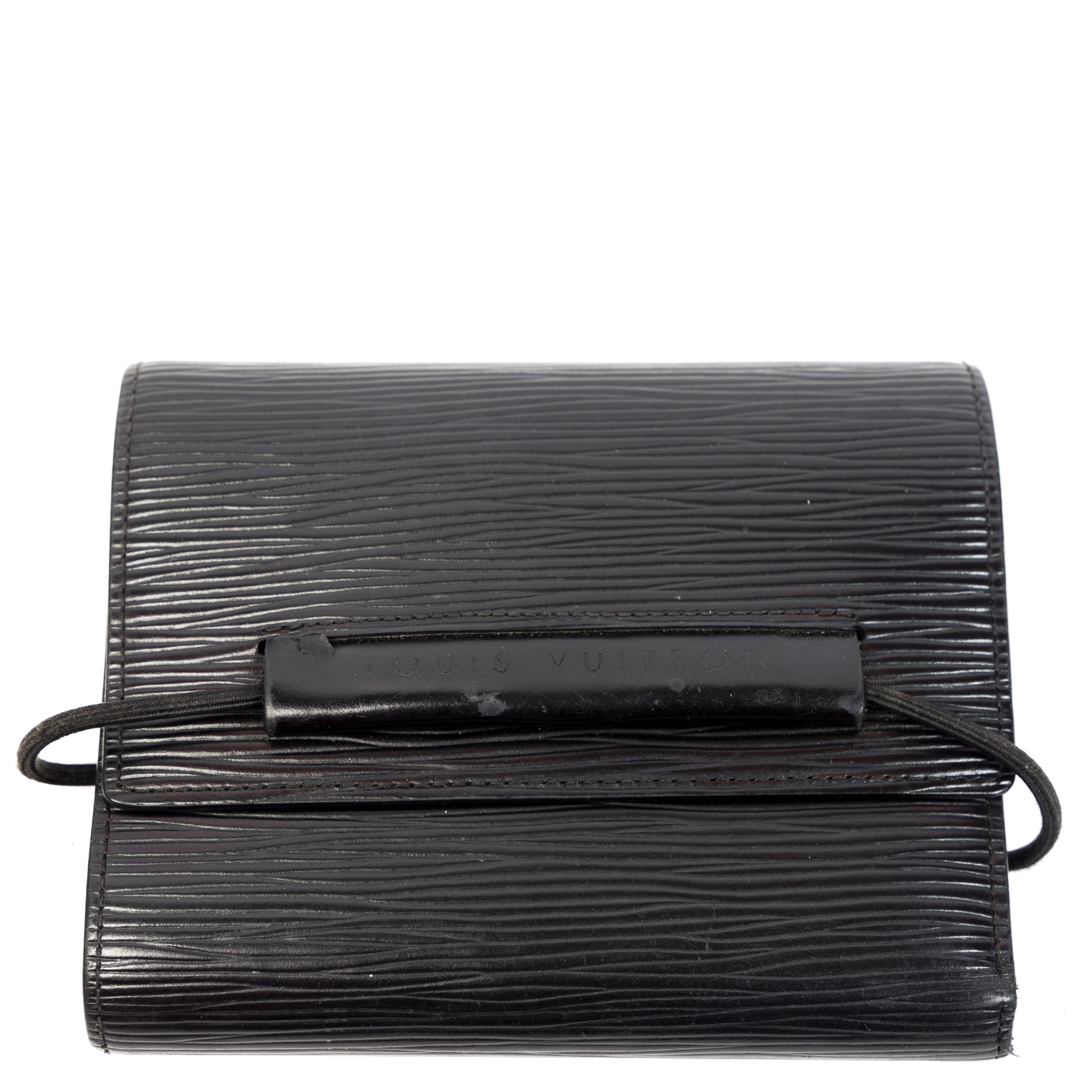 Authentieke Tweedehands Louis Vuitton Black Epi Leather Elastic Wallet juiste prijs veilig online shoppen luxe merken webshop winkelen Antwerpen België mode fashion