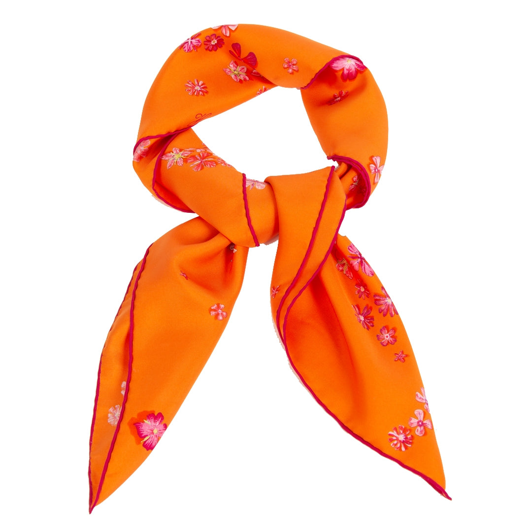 Authentieke Tweedehands Hermès Carré Silk Orange 'Flower Power' juiste prijs veilig online shoppen luxe merken webshop winkelen Antwerpen België mode fashion