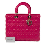 Authentieke Tweedehands Dior Lady Dior Lambskin Medium Tote Hot Pink juiste prijs veilig online shoppen luxe merken webshop winkelen Antwerpen België mode fashion