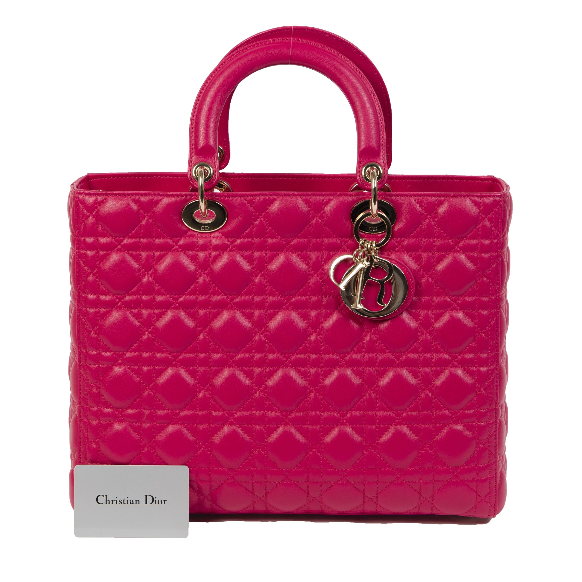 Authentieke Tweedehands Dior Lady Dior Lambskin Medium Tote Hot Pink juiste prijs veilig online shoppen luxe merken webshop winkelen Antwerpen België mode fashion