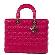 Authentieke Tweedehands Dior Lady Dior Lambskin Medium Tote Hot Pink juiste prijs veilig online shoppen luxe merken webshop winkelen Antwerpen België mode fashion