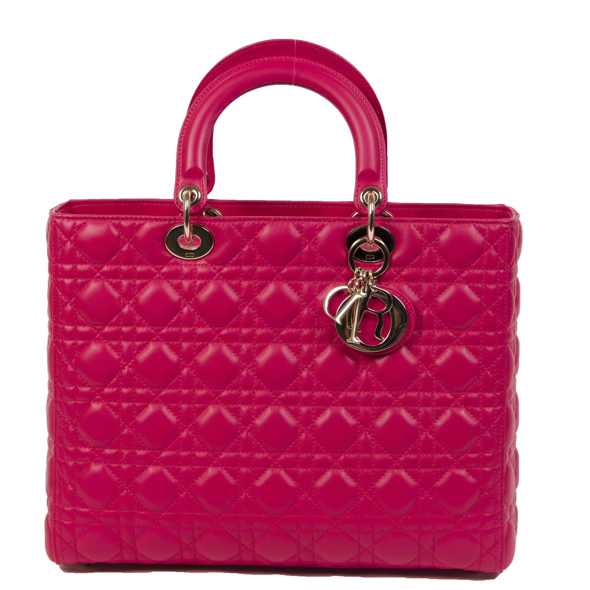 Authentieke Tweedehands Dior Lady Dior Lambskin Medium Tote Hot Pink juiste prijs veilig online shoppen luxe merken webshop winkelen Antwerpen België mode fashion
