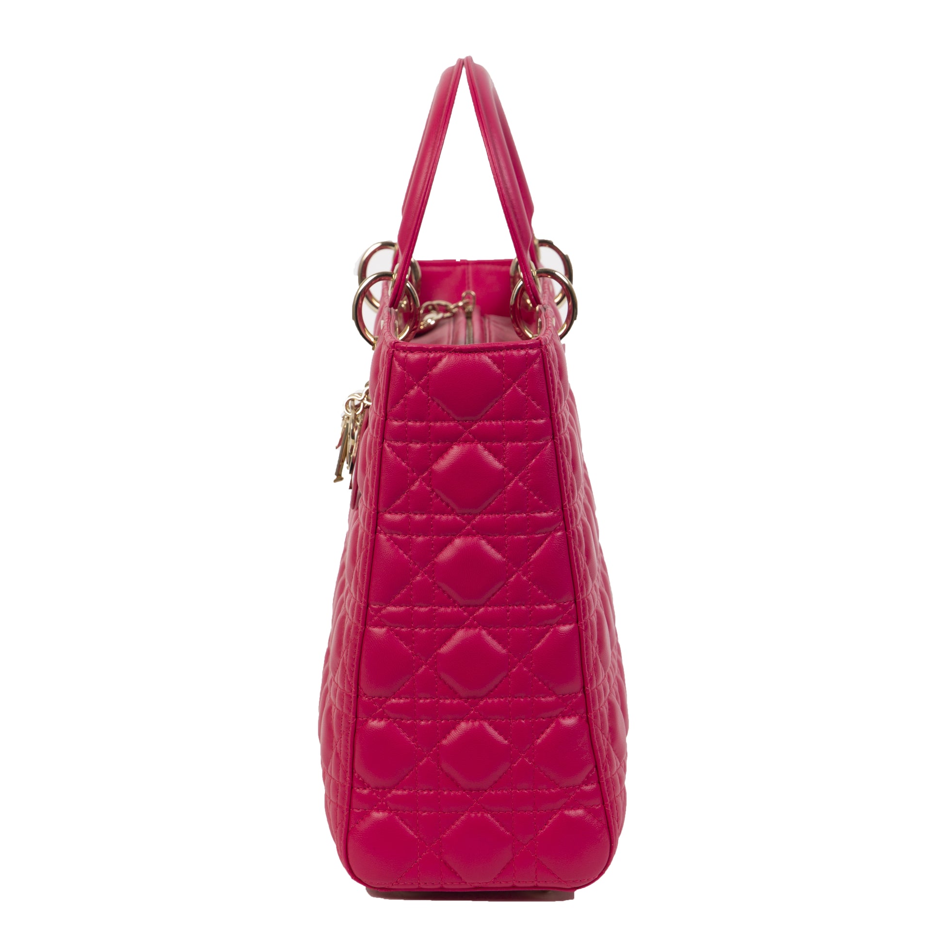 Authentieke Tweedehands Dior Lady Dior Lambskin Medium Tote Hot Pink juiste prijs veilig online shoppen luxe merken webshop winkelen Antwerpen België mode fashion