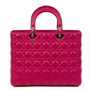 Authentieke Tweedehands Dior Lady Dior Lambskin Medium Tote Hot Pink juiste prijs veilig online shoppen luxe merken webshop winkelen Antwerpen België mode fashion