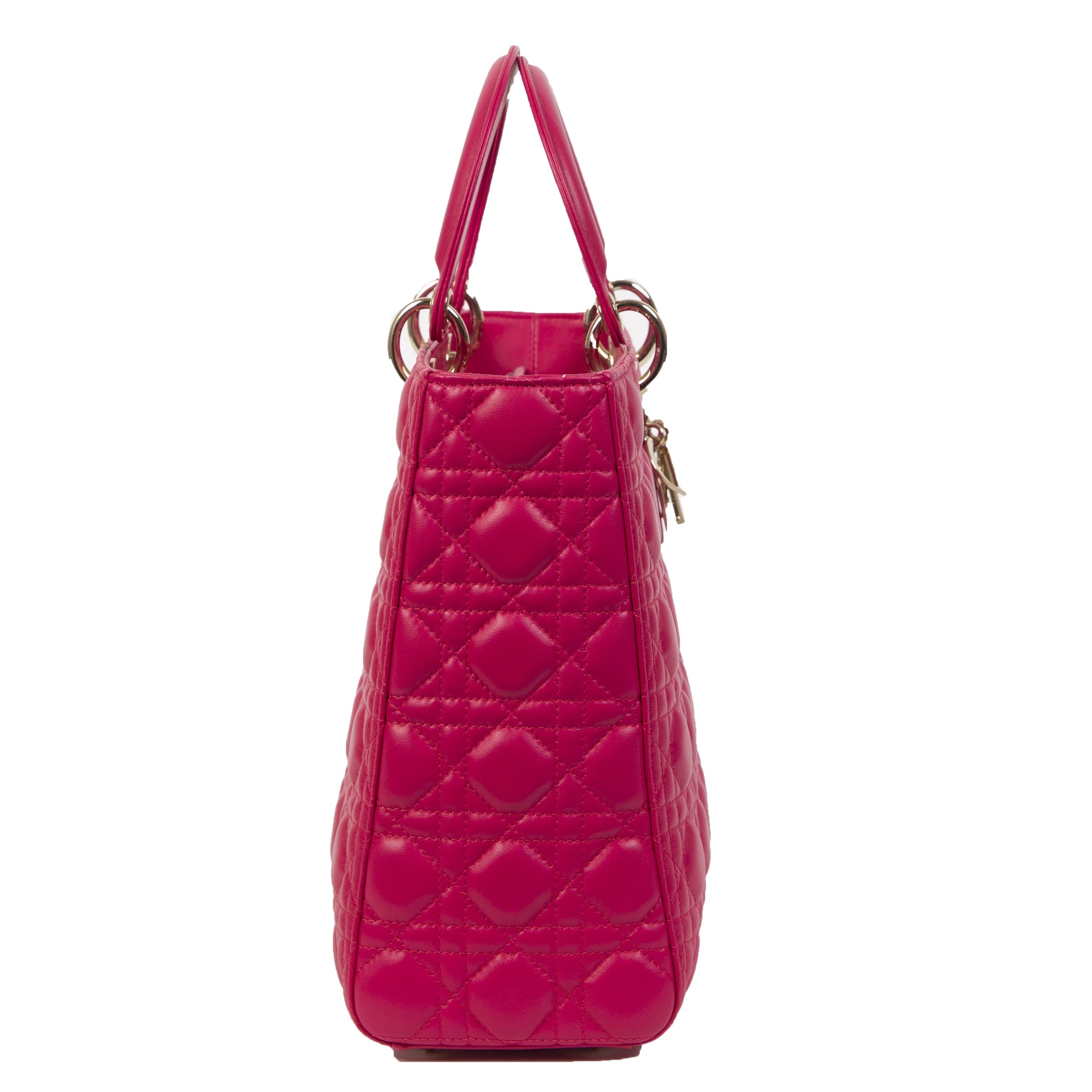 Authentieke Tweedehands Dior Lady Dior Lambskin Medium Tote Hot Pink juiste prijs veilig online shoppen luxe merken webshop winkelen Antwerpen België mode fashion