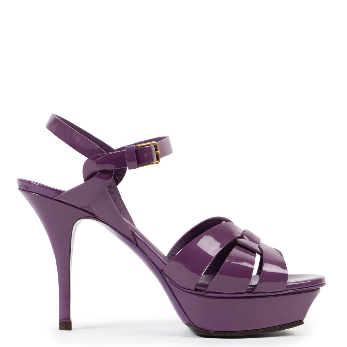 Shop safe online at LABELLOV in Antwerp these 100% authentic second hand Saint Laurent Purple Patent Leather Tribute Heels - Size 36,5