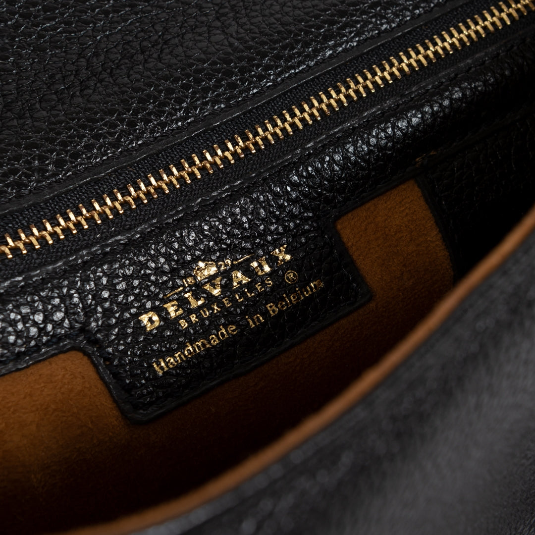 Authentieke Tweedehands Delvaux Black Leather Top Handle Bag juiste prijs veilig online shoppen luxe merken webshop winkelen Antwerpen België mode fashion