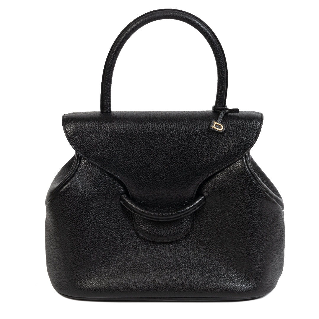 Authentieke Tweedehands Delvaux Black Leather Top Handle Bag juiste prijs veilig online shoppen luxe merken webshop winkelen Antwerpen België mode fashion