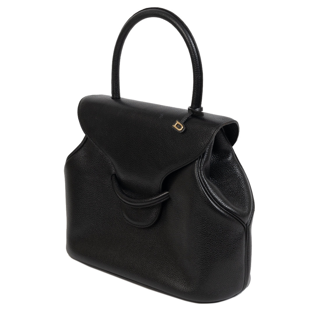 Authentieke Tweedehands Delvaux Black Leather Top Handle Bag juiste prijs veilig online shoppen luxe merken webshop winkelen Antwerpen België mode fashion