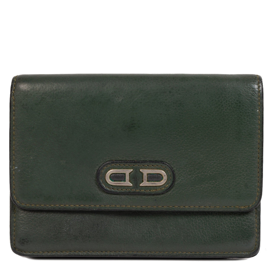 Authentieke Tweedehands Delvaux Green Leather Wallet juiste prijs veilig online shoppen luxe merken webshop winkelen Antwerpen België mode fashion