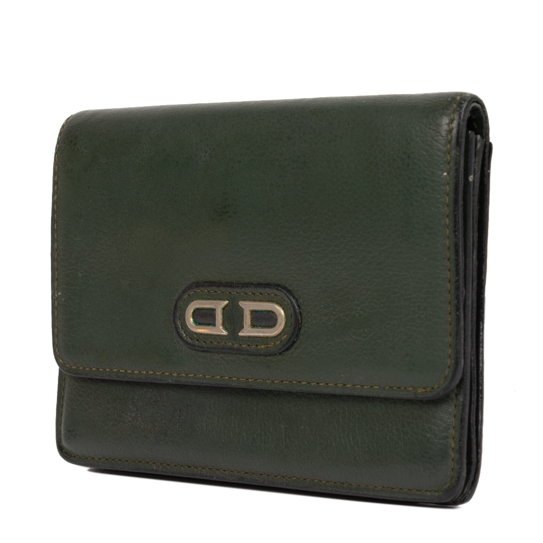Authentieke Tweedehands Delvaux Green Leather Wallet juiste prijs veilig online shoppen luxe merken webshop winkelen Antwerpen België mode fashion