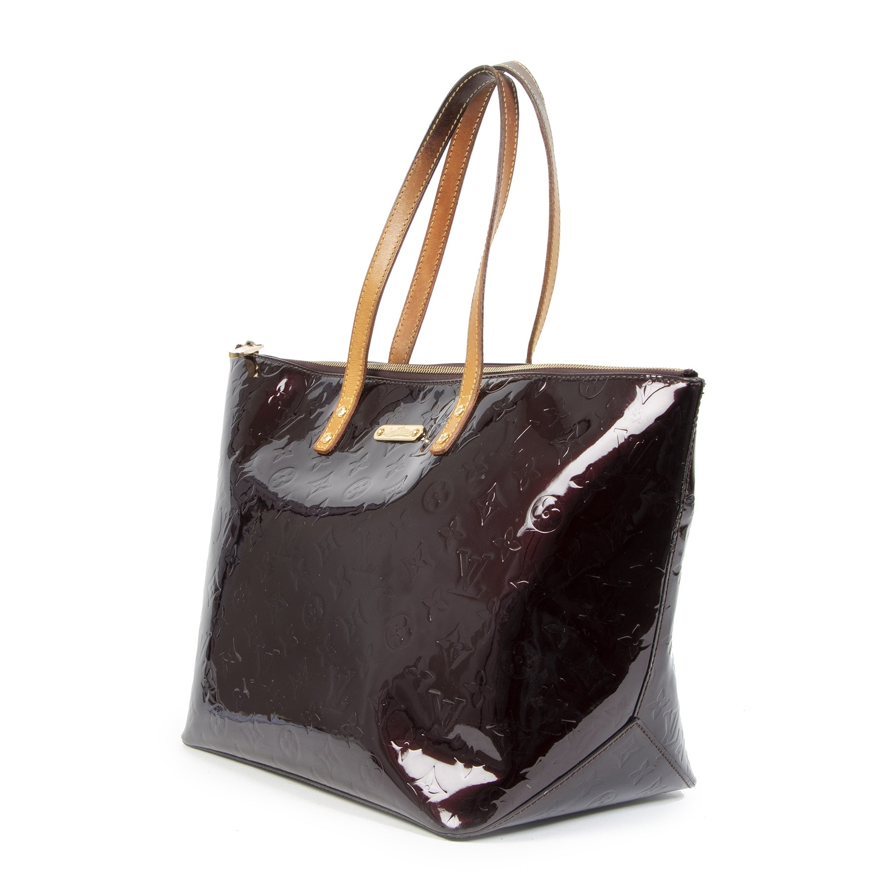 Authentic second-hand vintage Louis Vuitton Bellevue Vernis Amarante Tote buy online webshop LabelLOV