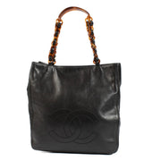 Chanel Black Leather CC Tortoise Chain Tote Bag