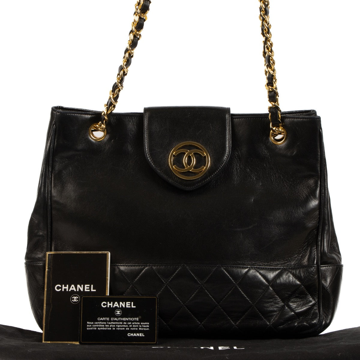 Chanel Zwarte Gewatteerde Schoudertas met Kettingriem