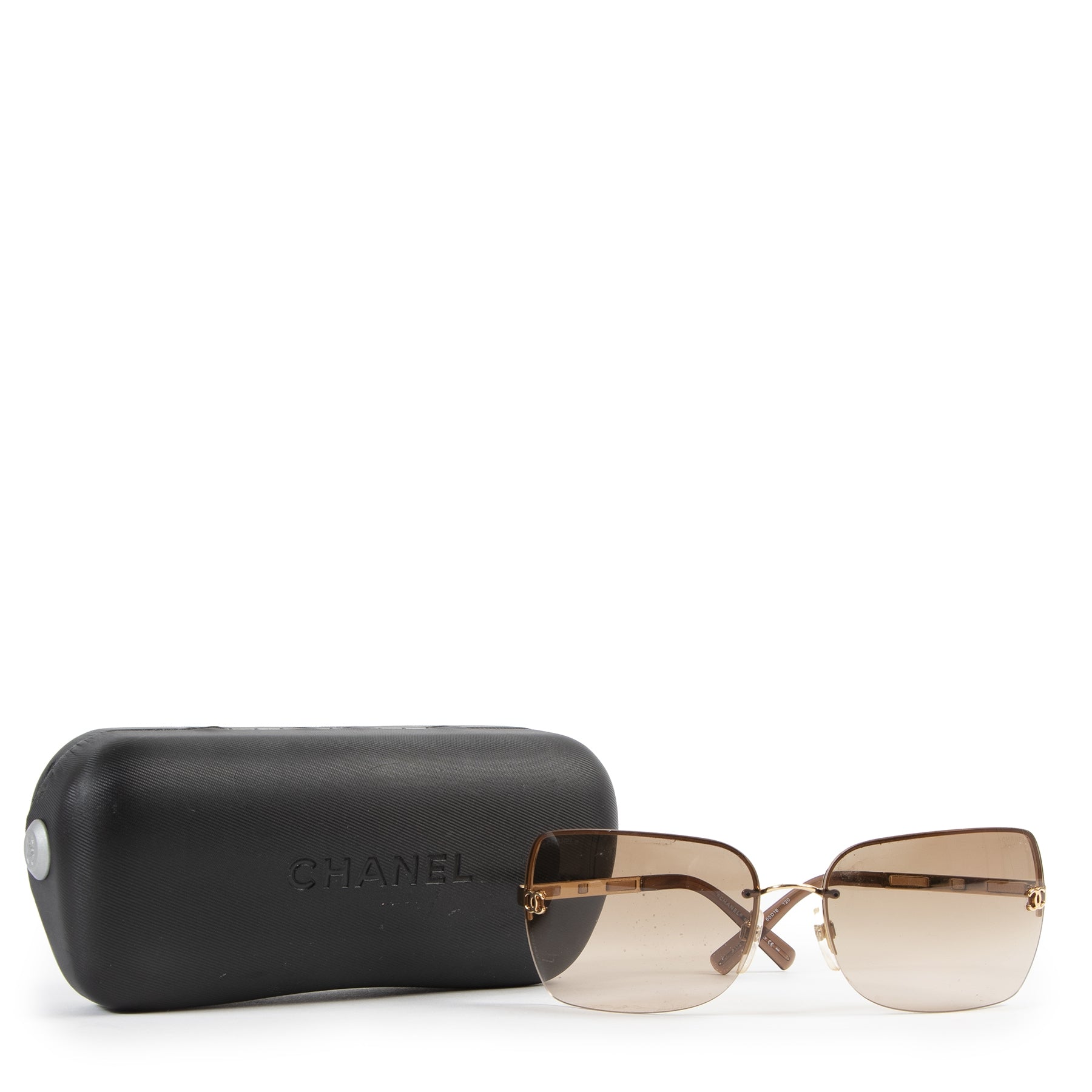 Authentic secondhand Chanel Brown Gradient Rimless Sunglasses designer accessories fashion luxury vintage webshop safe secure online shopping