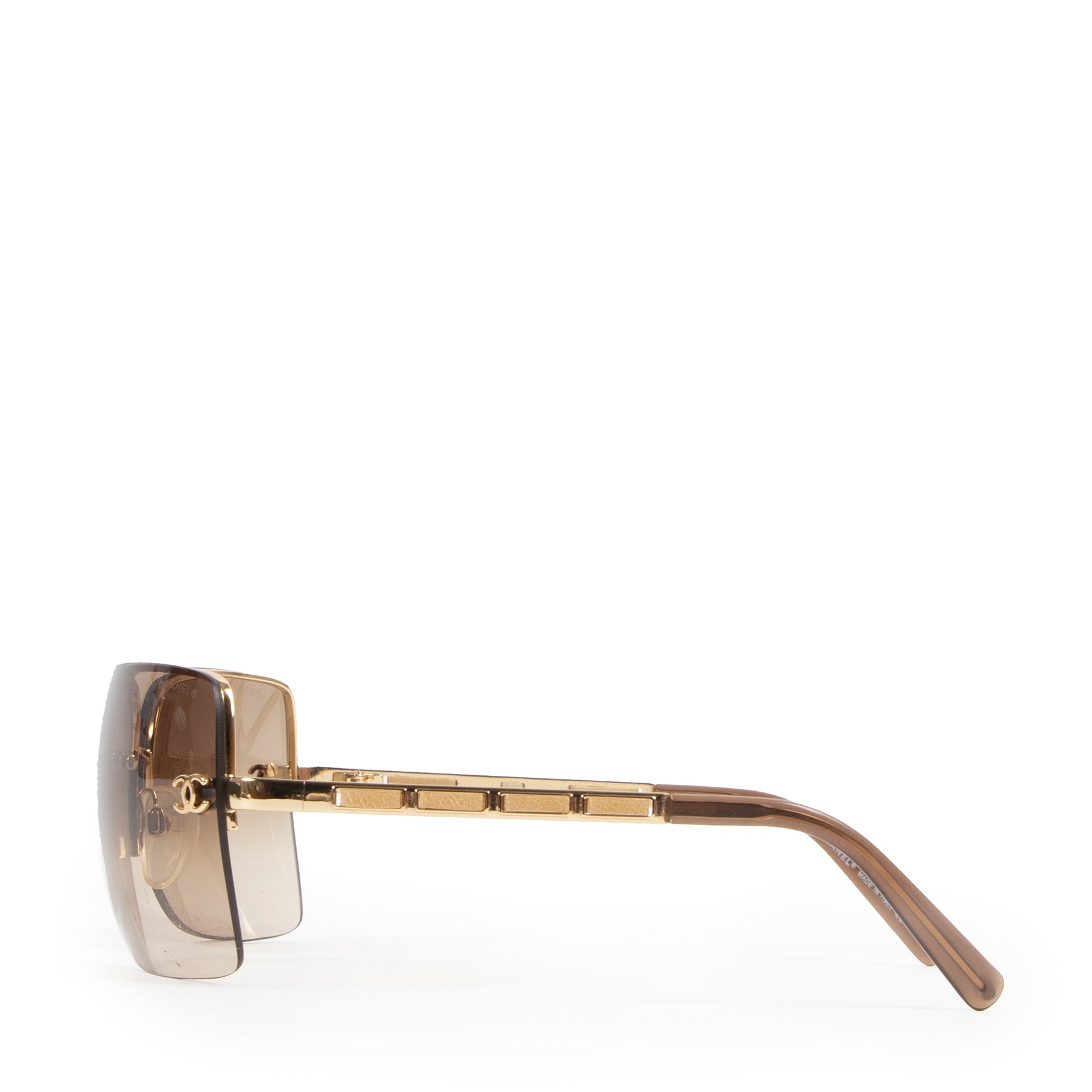 Authentieke Tweedehands Chanel Brown Gradient Rimless Sunglasses juiste prijs veilig online shoppen luxe merken webshop winkelen Antwerpen België mode fashion