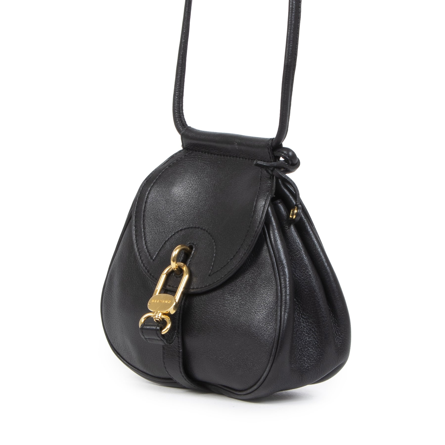 Authentieke tweedehands vintage Delvaux Black Mini Cerceau Crossbody Bag koop online webshop LabelLOV