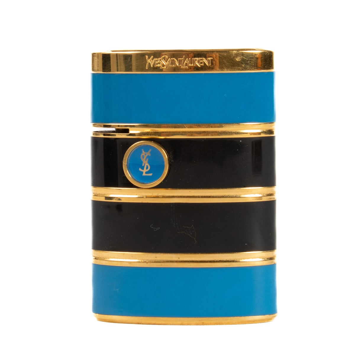 Yves Saint Laurent Vintage Gold plated steel/blue black Lacquer Lighter