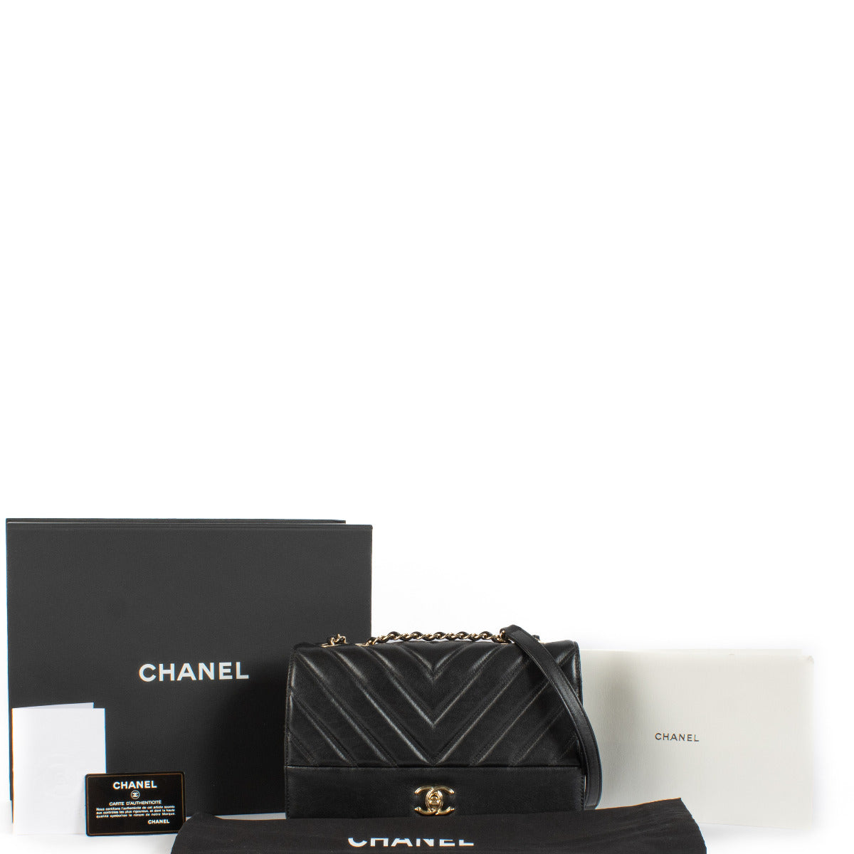 Chanel Black Leather Chevron Flap Bag