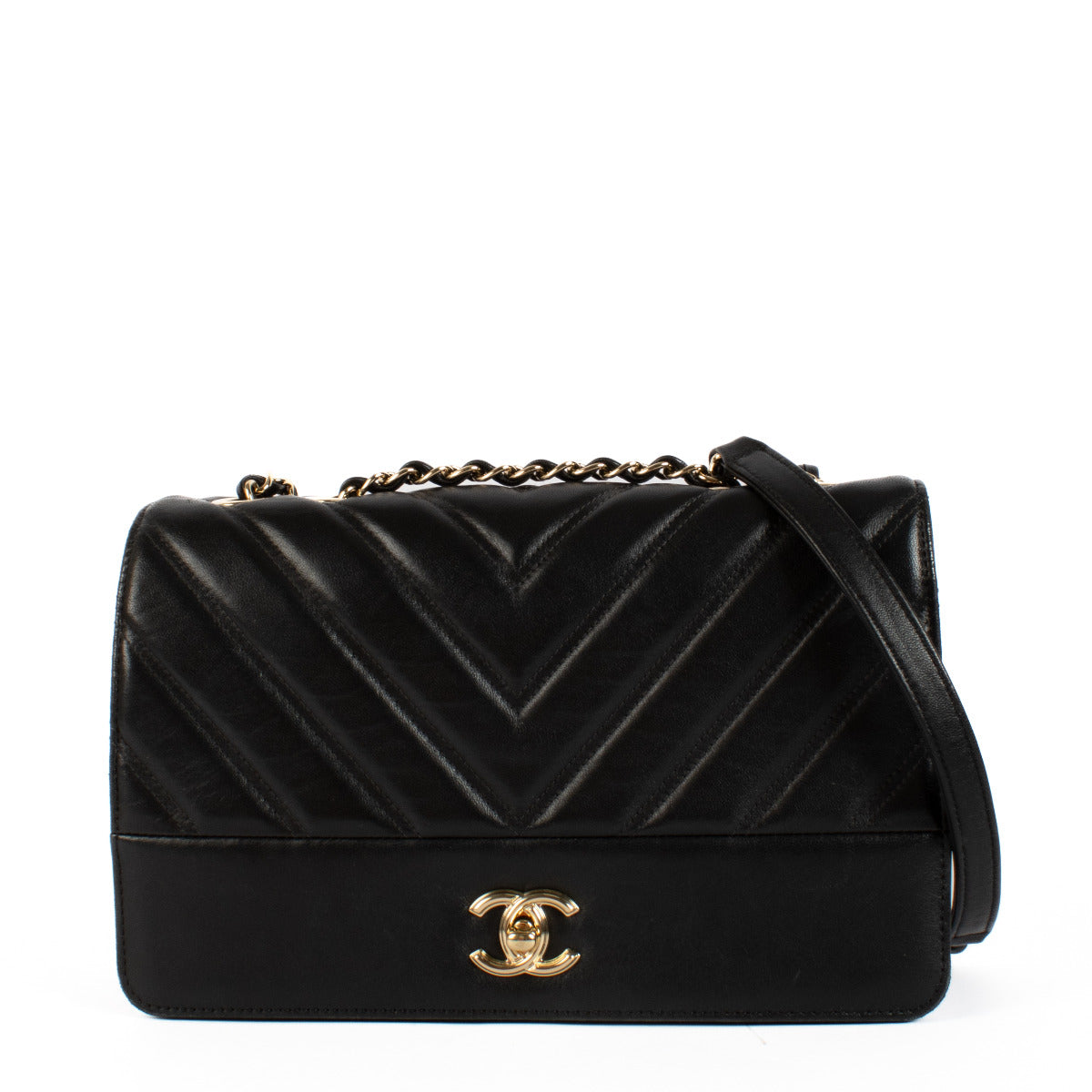 Chanel Black Leather Chevron Flap Bag