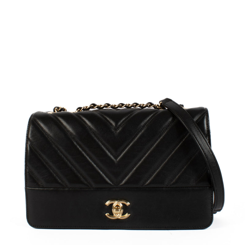 Chanel Black Leather Chevron Flap Bag