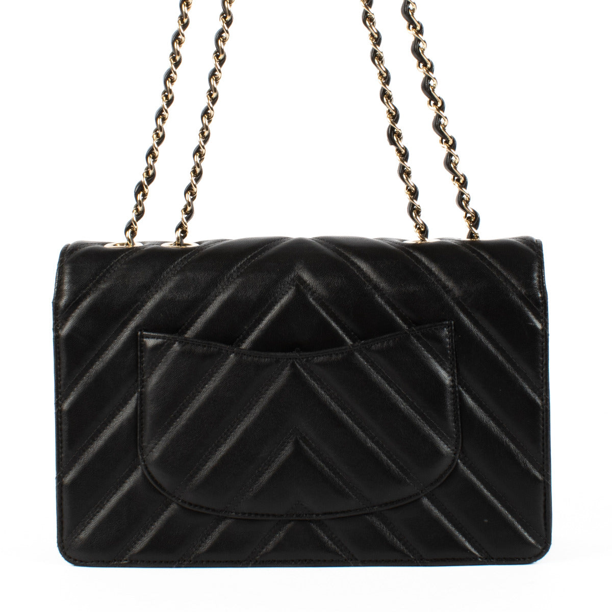 Chanel Zwart Lederen Chevron Flap Bag