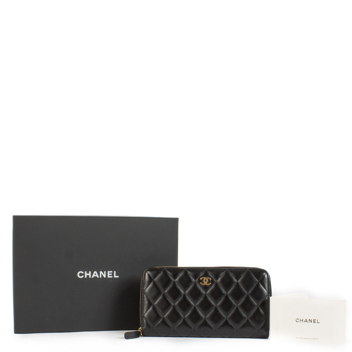 Chanel Black Lambskin Leather Long Wallet
