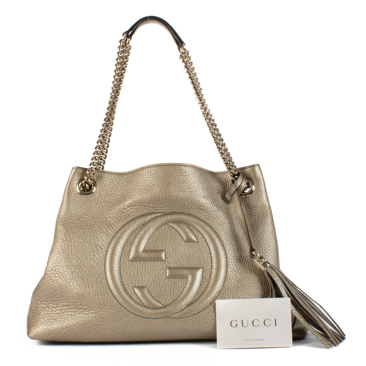 Gucci Bronze Soho Chain Shoulder Bag aan de beste prijs bij Labellov tweedehands luxe in Antwerpen en Knokke.