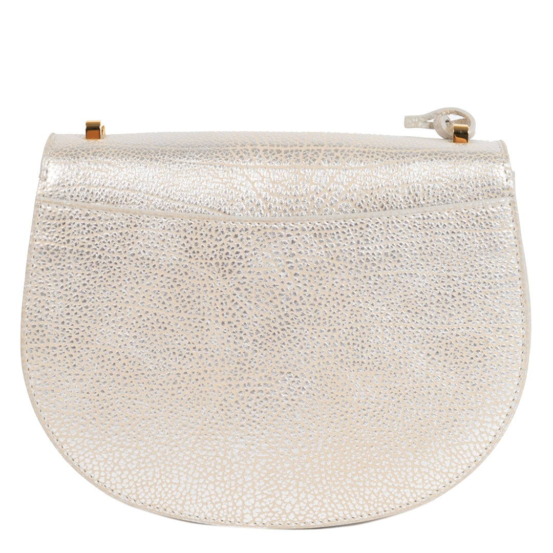 The back of the Delvaux Mutin Silver Leather Cross Body Bag 100% authentic designer bags online