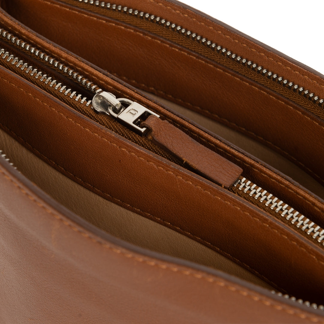 Authentieke Tweedehands Delvaux Cognac Crossbody Bag juiste prijs veilig online shoppen luxe merken webshop winkelen Antwerpen België mode fashion