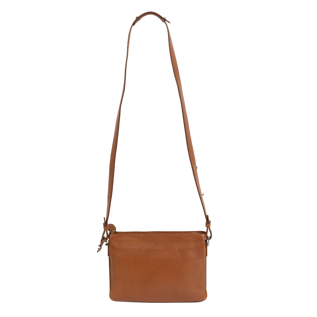 Authentieke Tweedehands Delvaux Cognac Crossbody Bag juiste prijs veilig online shoppen luxe merken webshop winkelen Antwerpen België mode fashion
