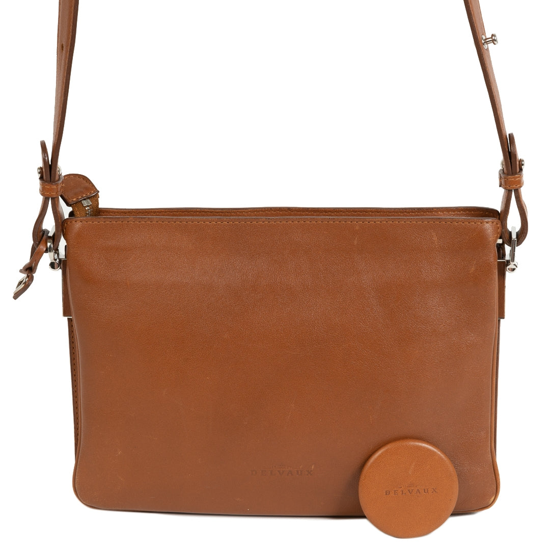 Authentieke Tweedehands Delvaux Cognac Crossbody Bag juiste prijs veilig online shoppen luxe merken webshop winkelen Antwerpen België mode fashion