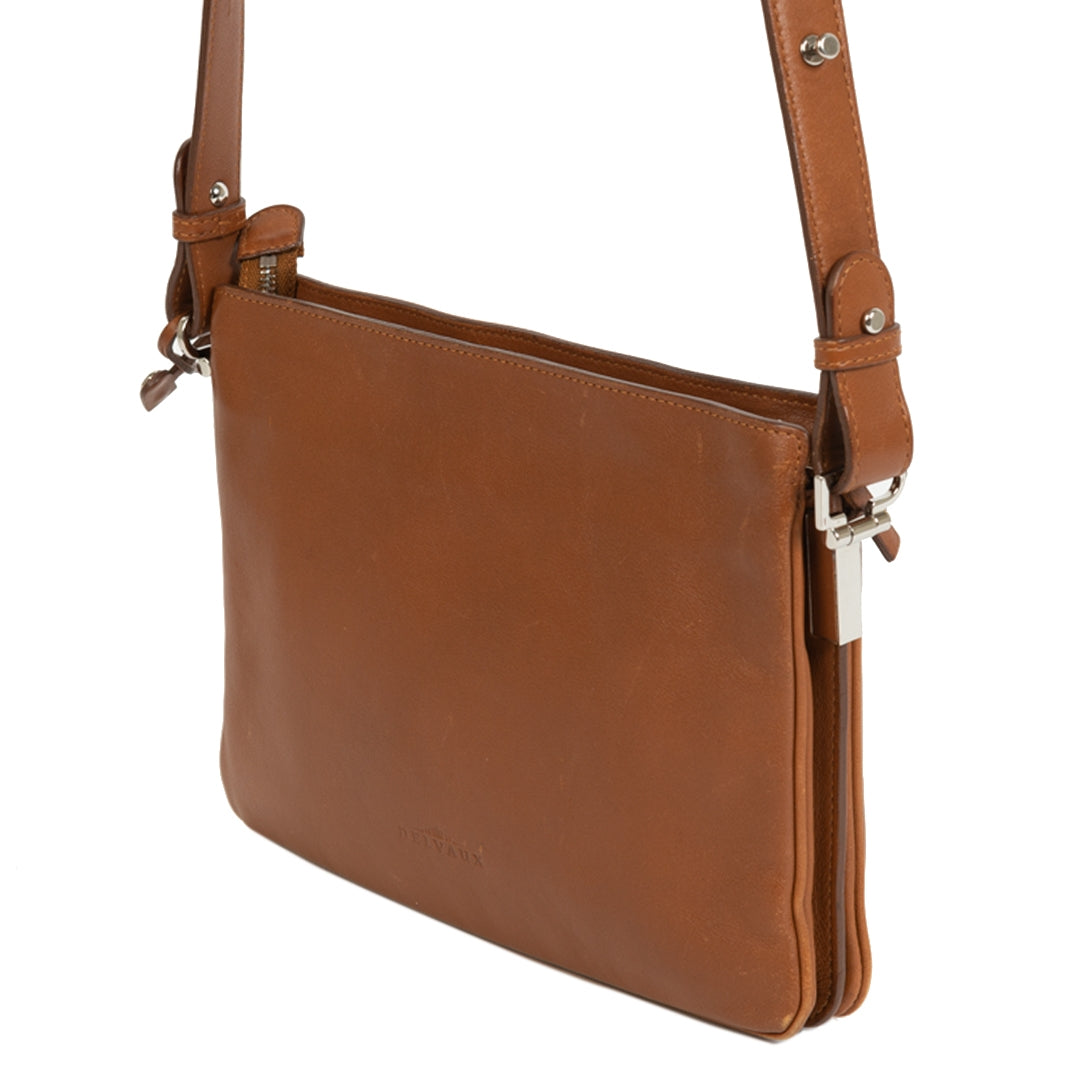 Authentieke Tweedehands Delvaux Cognac Crossbody Bag juiste prijs veilig online shoppen luxe merken webshop winkelen Antwerpen België mode fashion