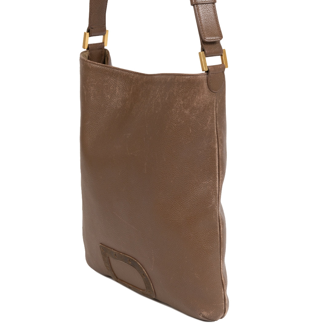 Delvaux Baudrier GM TT Taupe Leren Schoudertas