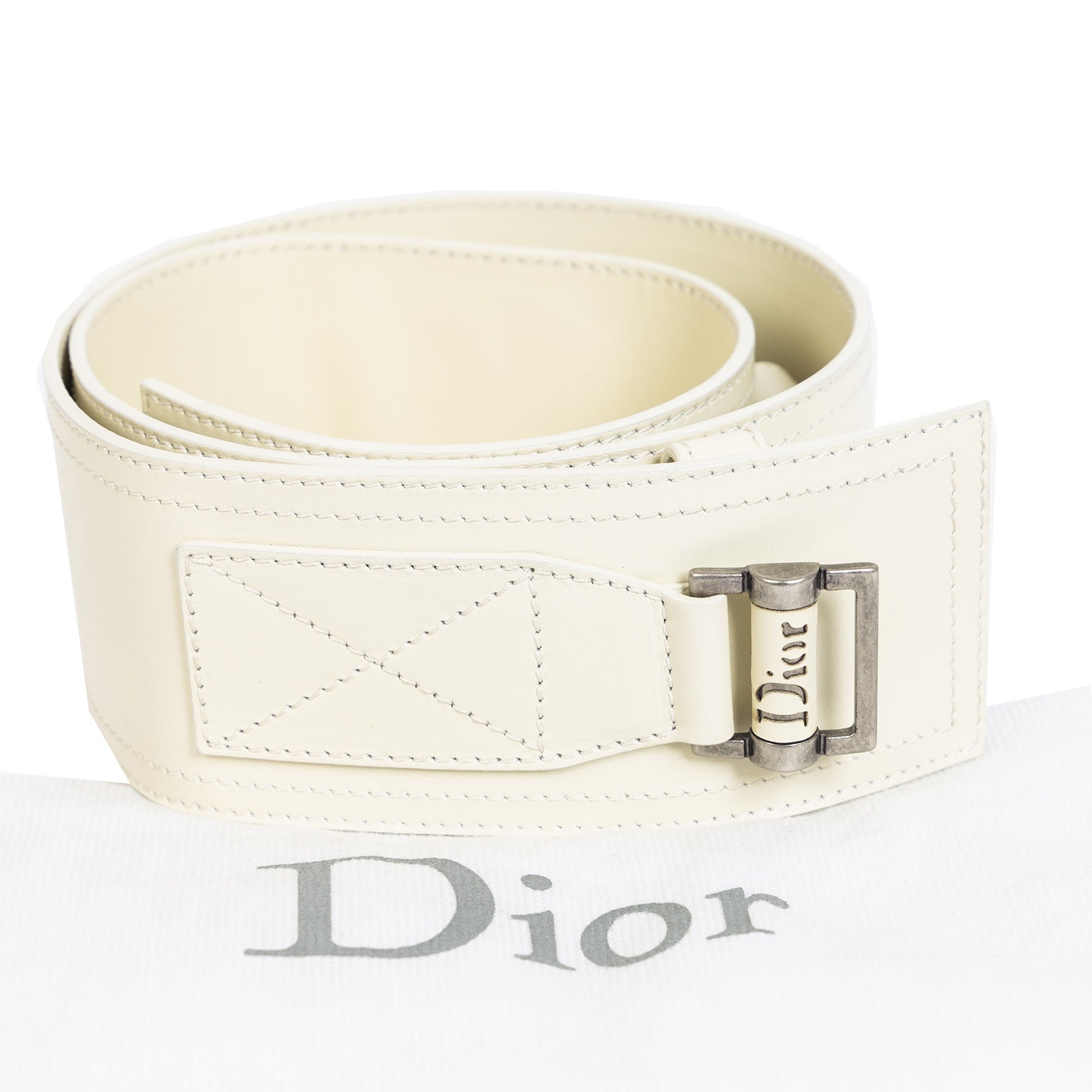 Authentieke Tweedehands Christian Dior Cream Wide Waist Belt juiste prijs veilig online shoppen luxe merken webshop winkelen Antwerpen België mode fashion