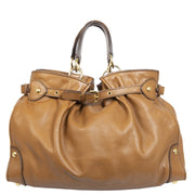 Authentieke Tweedehands Miu Miu Caramel Brown Leather Bag juiste prijs veilig online shoppen luxe merken webshop winkelen Antwerpen België mode fashion