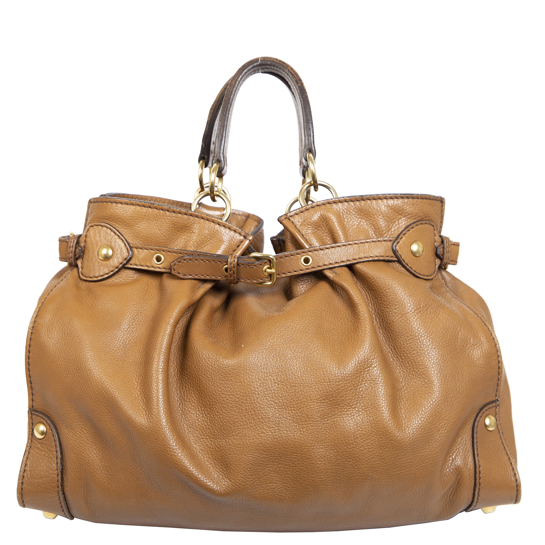 Authentieke Tweedehands Miu Miu Caramel Brown Leather Bag juiste prijs veilig online shoppen luxe merken webshop winkelen Antwerpen België mode fashion