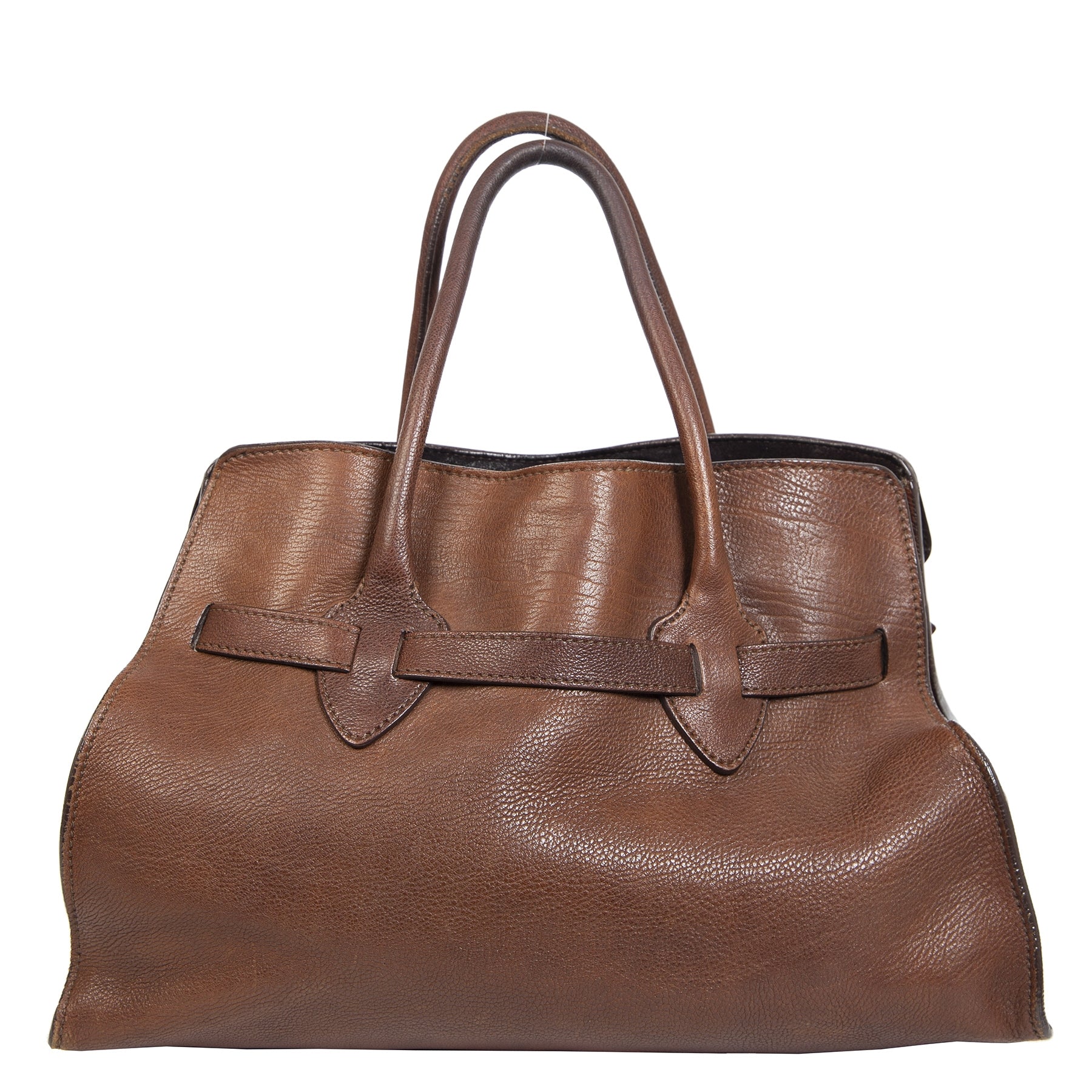 Authentieke Tweedehands Miu Miu Dark Brown Leather Top Handle Bag juiste prijs veilig online shoppen luxe merken webshop winkelen Antwerpen België mode fashion