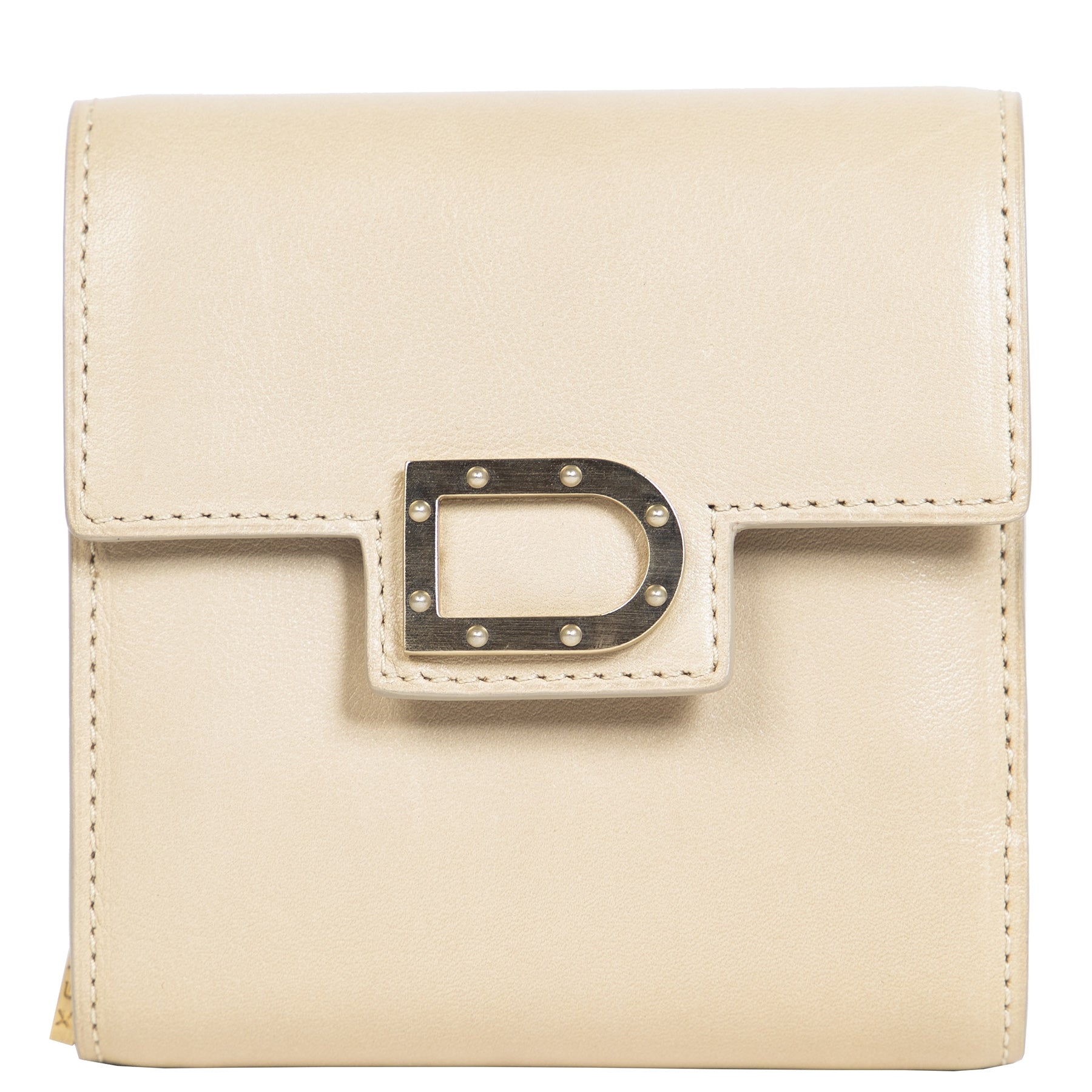 Authentieke Tweedehands Delvaux Beige Leather Wallet juiste prijs veilig online shoppen luxe merken webshop winkelen Antwerpen België mode fashion