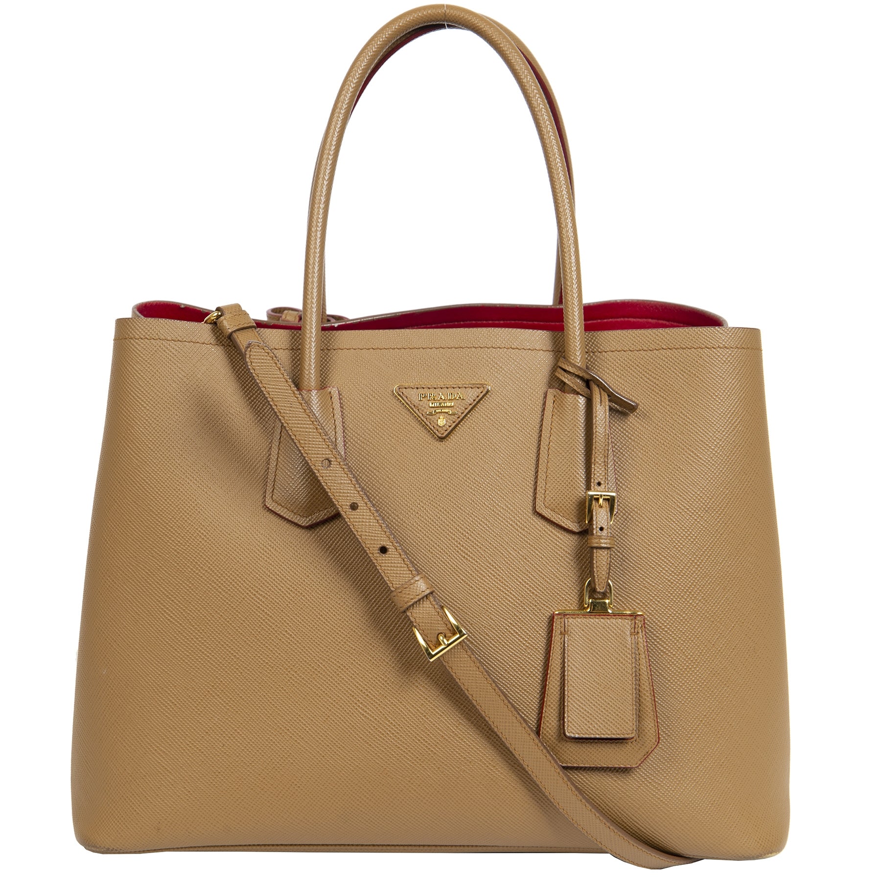 Authentieke Tweedehands Prada Saffiano Leather Double Medium Tote Bag juiste prijs veilig online shoppen luxe merken webshop winkelen Antwerpen België mode fashion