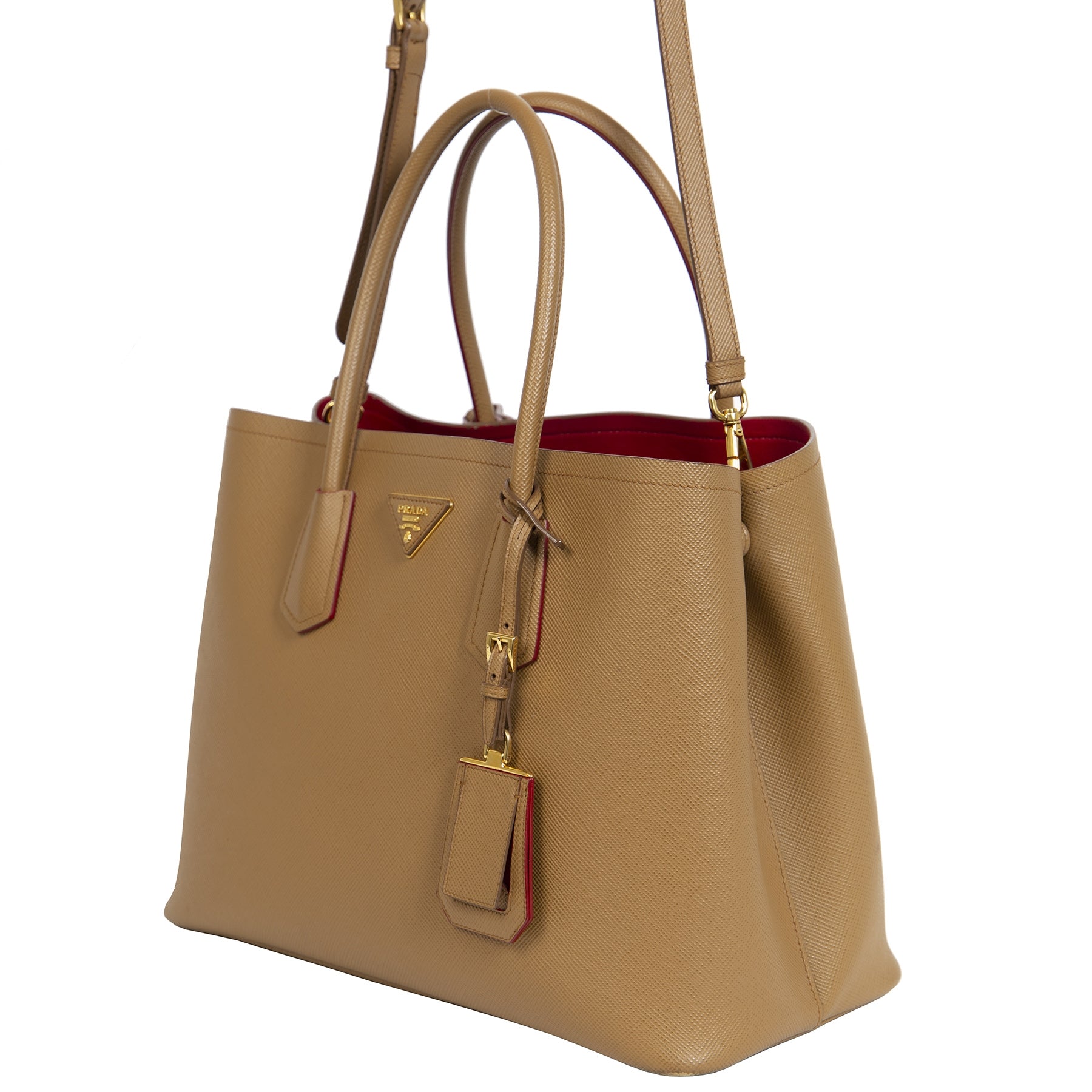 Authentieke Tweedehands Prada Saffiano Leather Double Medium Tote Bag juiste prijs veilig online shoppen luxe merken webshop winkelen Antwerpen België mode fashion